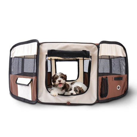 Outdoor Fabric Pet Playpen, 8-Panel Mesh for Puppy and Dog, or Small Mammals, PawHut, Blue/Black