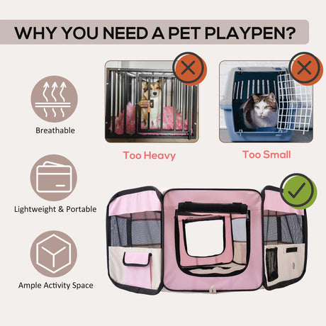 Outdoor Fabric Pet Playpen, 8-Panel Mesh for Puppy and Dog, or Small Mammals, PawHut, Blue/Black