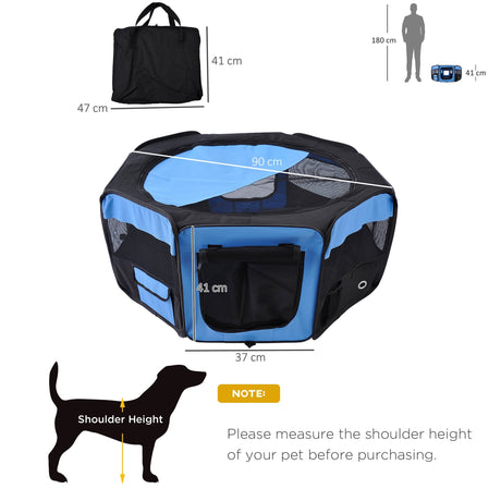Outdoor Fabric Pet Playpen, 8-Panel Mesh for Puppy and Dog, or Small Mammals, PawHut, Blue/Black