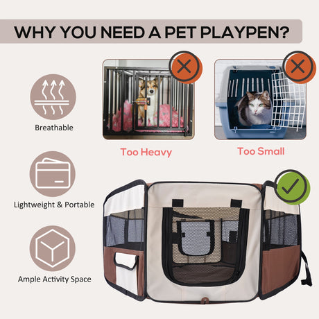 Outdoor Fabric Pet Playpen, 8-Panel Mesh for Puppy and Dog, or Small Mammals, PawHut, Blue/Black