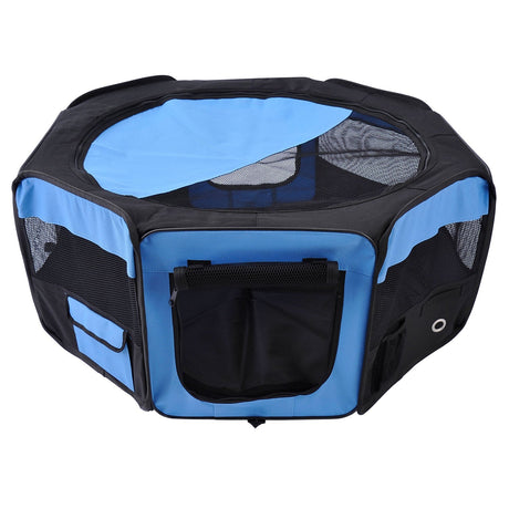 Outdoor Fabric Pet Playpen, 8-Panel Mesh for Puppy and Dog, or Small Mammals, PawHut, Blue/Black