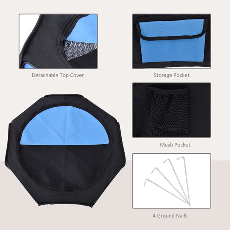 Outdoor Fabric Pet Playpen, 8-Panel Mesh for Puppy and Dog, or Small Mammals, PawHut, Blue/Black