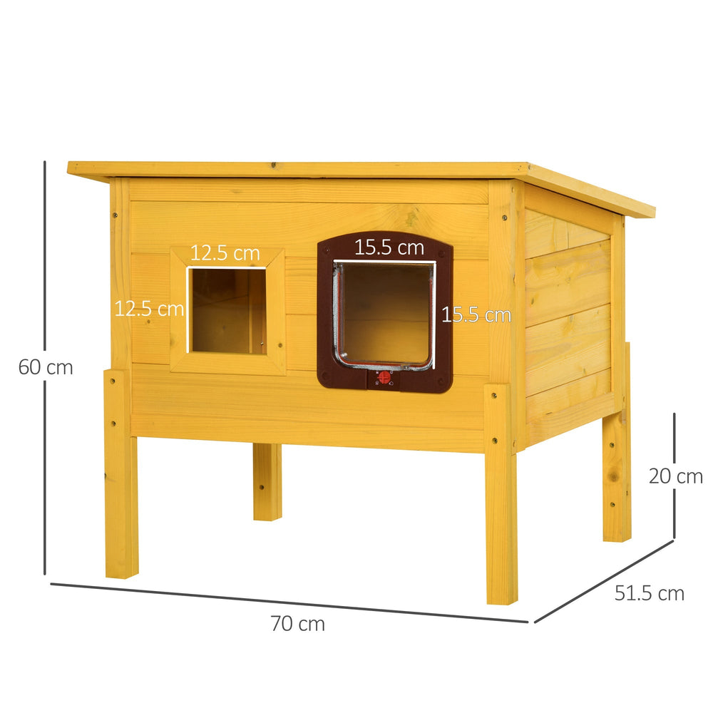 Outdoor Garden Wooden Cat House with Water-Resistant Door & Window, PawHut,