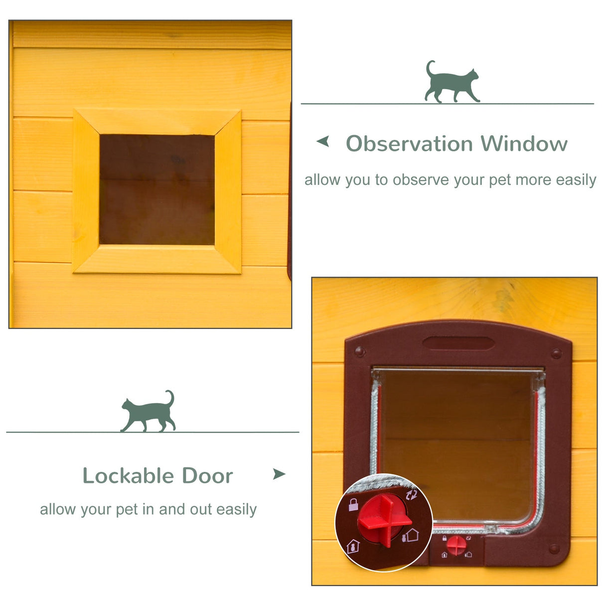Outdoor Garden Wooden Cat House with Water-Resistant Door & Window, PawHut,