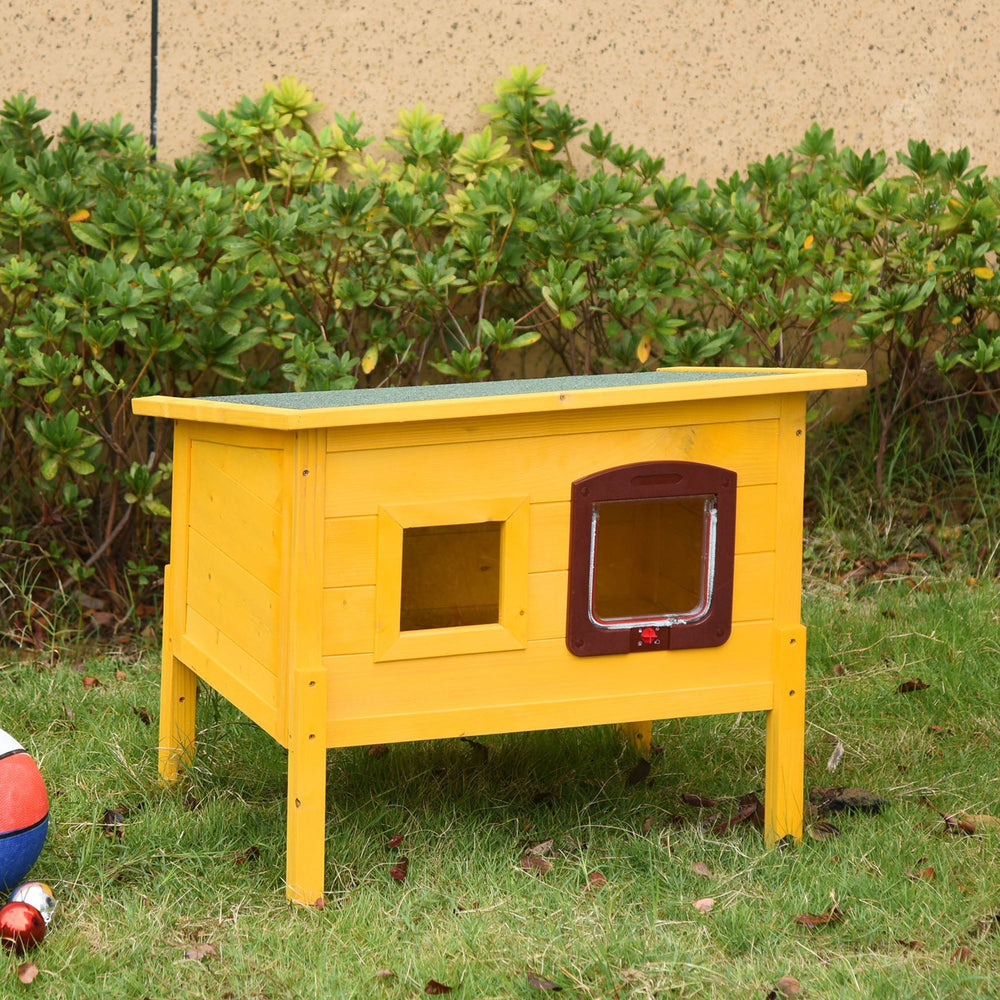 Outdoor Garden Wooden Cat House with Water-Resistant Door & Window, PawHut,