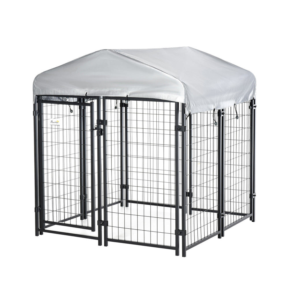 Outdoor Metal Dog Kennel Run, with UV-Resistant Canopy | Two Sizes, PawHut, 138H x 120L x 120W cm