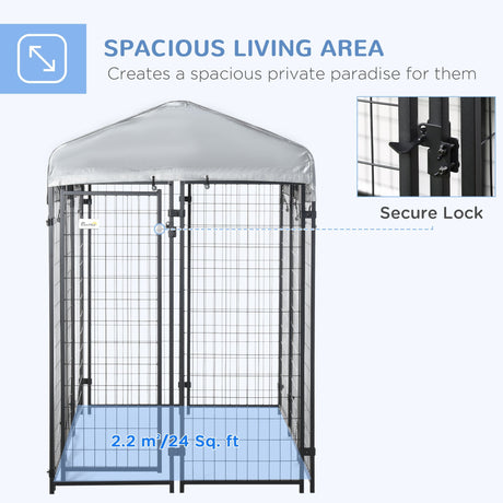 Outdoor Metal Dog Kennel Run, with UV-Resistant Canopy | Two Sizes, PawHut, 183H x 183L x 121W cm