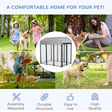 Outdoor Metal Dog Kennel Run, with UV-Resistant Canopy | Two Sizes, PawHut, 183H x 183L x 121W cm