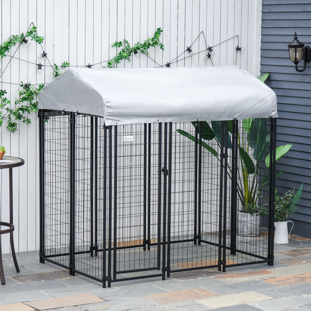 Outdoor Metal Dog Kennel Run, with UV-Resistant Canopy | Two Sizes, PawHut, 183H x 183L x 121W cm
