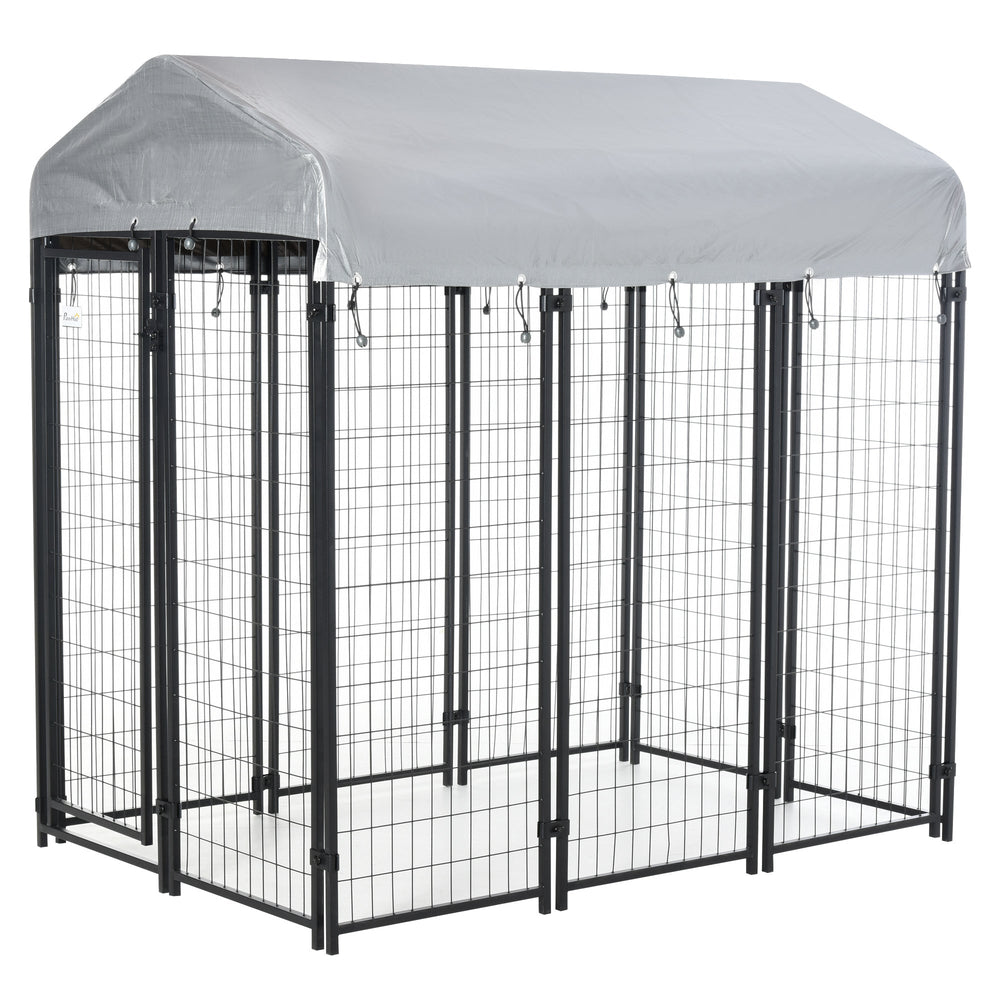 Outdoor Metal Dog Kennel Run, with UV-Resistant Canopy | Two Sizes, PawHut, 183H x 183L x 121W cm