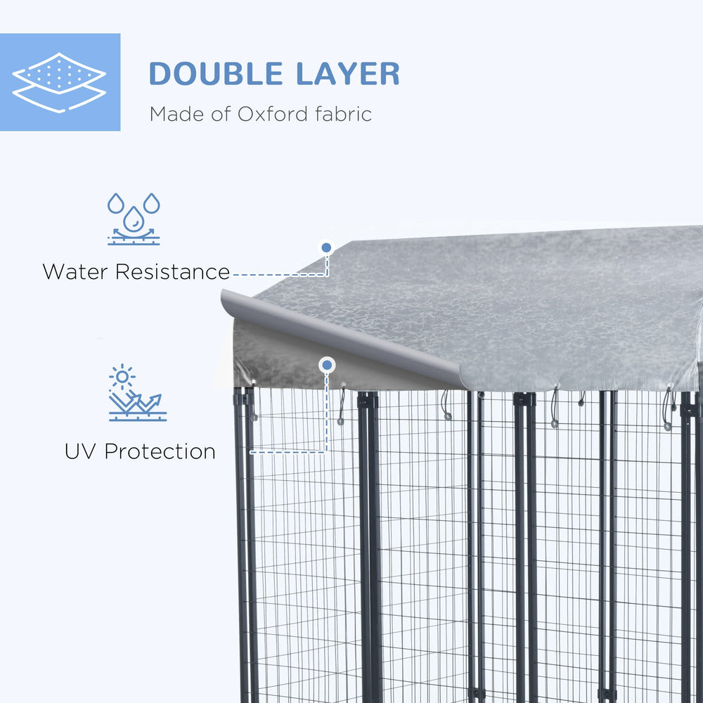 Outdoor Metal Dog Kennel Run, with UV-Resistant Canopy | Two Sizes, PawHut, 183H x 183L x 121W cm