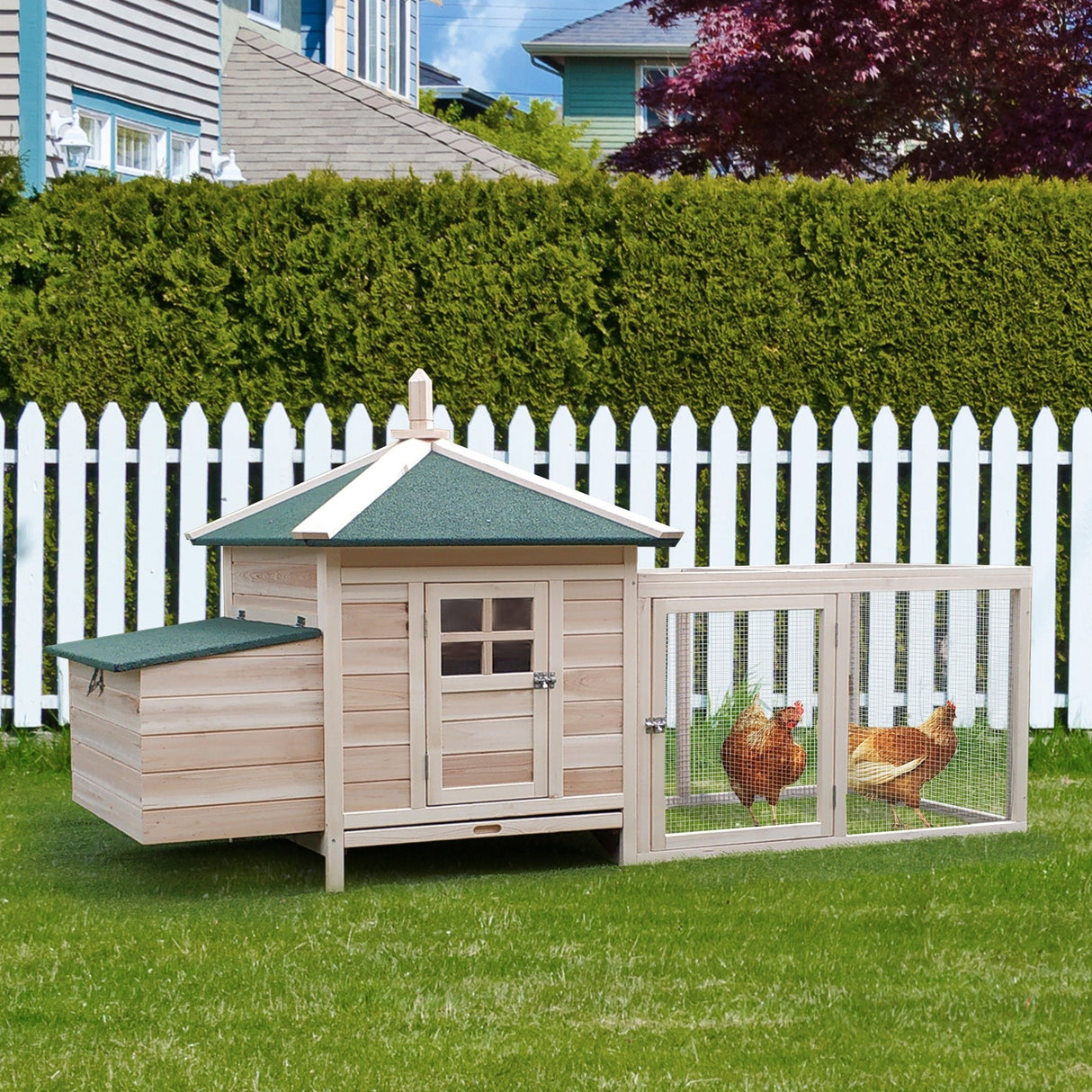 Outdoor Pine Chicken Coop with Nesting Box, PawHut, Natural