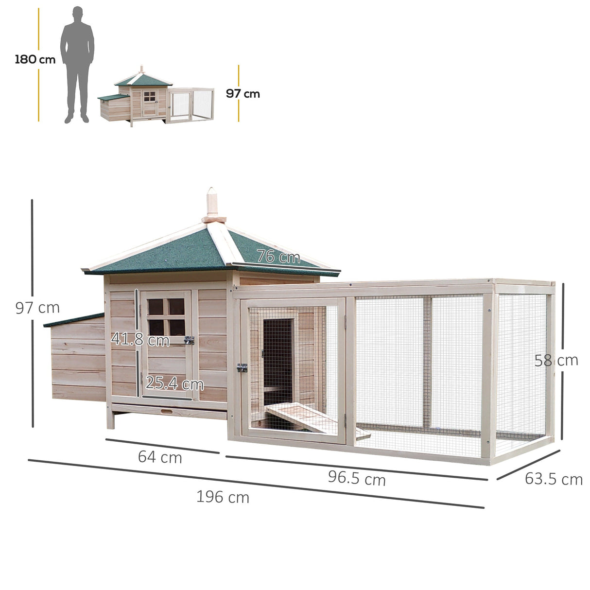 Outdoor Pine Chicken Coop with Nesting Box, PawHut, Natural