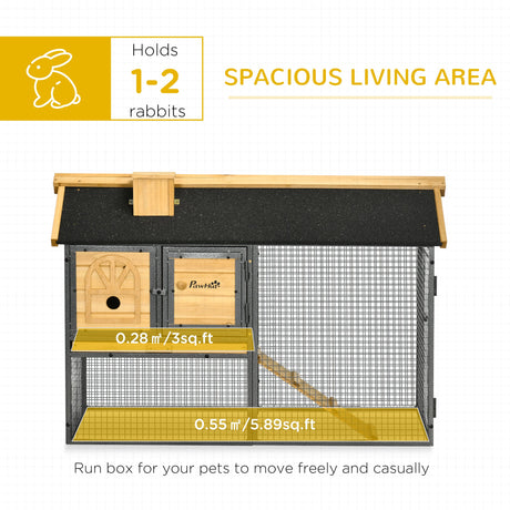 Outdoor Rabbit Hutch, with Run, Removable Tray, Asphalt Roof, 120 x 55.5 x 80cm, PawHut,