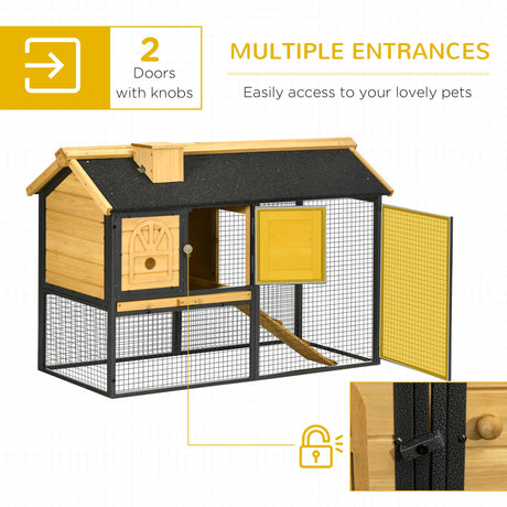 Outdoor Rabbit Hutch, with Run, Removable Tray, Asphalt Roof, 120 x 55.5 x 80cm, PawHut,