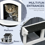 Outdoor Wooden Cat House with Flower Box & Windows, PawHut,