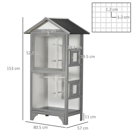 Outdoor Wooden Finch & Canary Bird Cage with Asphalt Roof, PawHut, Grey