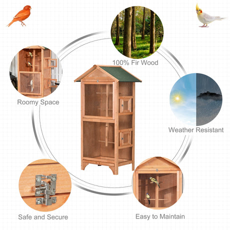 Outdoor Wooden Finch & Canary Bird Cage with Asphalt Roof, PawHut, Orange