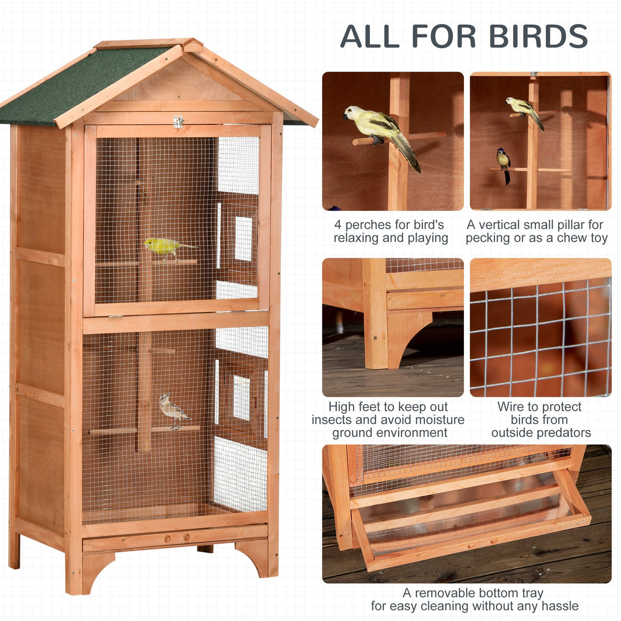 Outdoor Wooden Finch & Canary Bird Cage with Asphalt Roof, PawHut, Orange