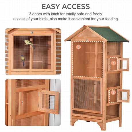 Outdoor Wooden Finch & Canary Bird Cage with Asphalt Roof, PawHut, Orange