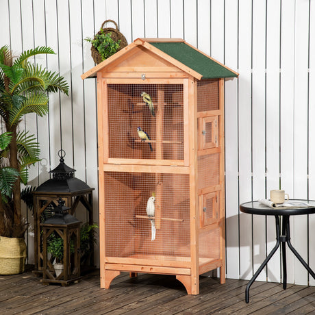 Outdoor Wooden Finch & Canary Bird Cage with Asphalt Roof, PawHut, Orange