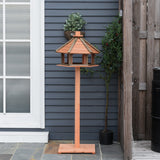 Outdoor Wooden Wild Bird Feeder Stand with Protective Roof - 130cm, PawHut,
