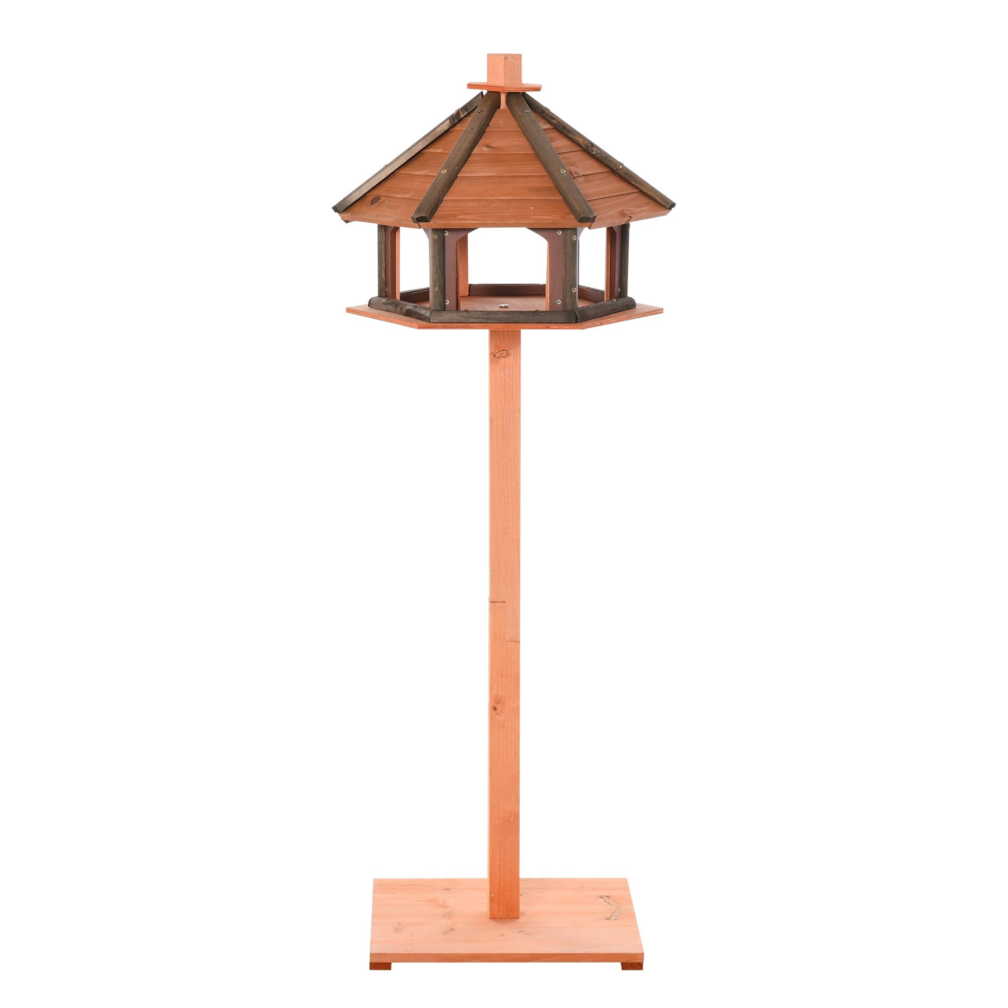 Outdoor Wooden Wild Bird Feeder Stand with Protective Roof - 130cm, PawHut,