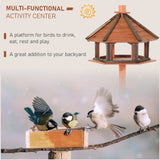 Outdoor Wooden Wild Bird Feeder Stand with Protective Roof - 130cm, PawHut,