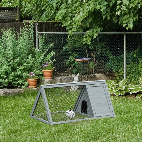 Outside Triangle Shaped Wooden Protective Pet House w/ Ventilating Wire, Grey, PawHut,