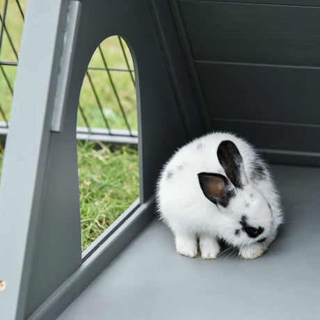 Outside Triangle Shaped Wooden Protective Pet House w/ Ventilating Wire, Grey, PawHut,