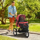 Three-Wheel Foldable Pet Stroller for Small/Medium Dogs, PawHut, Red