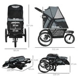 Three-Wheel Foldable Pet Stroller for Small/Medium Dogs, PawHut, Grey
