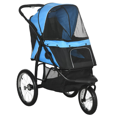 Three-Wheel Foldable Pet Stroller for Small/Medium Dogs, PawHut, Blue