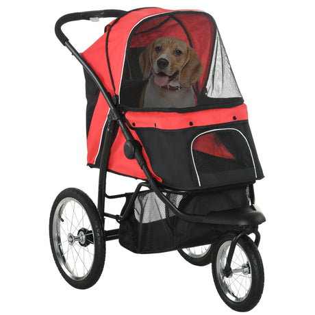 Three-Wheel Foldable Pet Stroller for Small/Medium Dogs, PawHut, Red