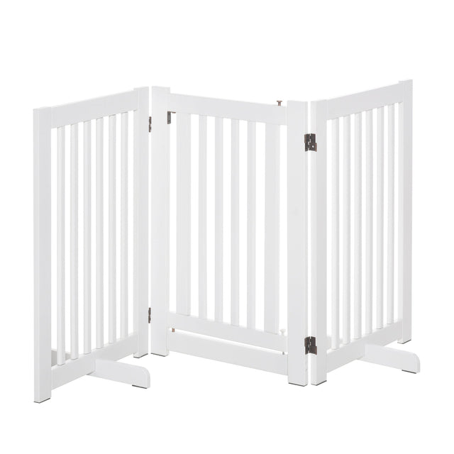 PawHutPet Gates MDF Freestanding Expandable Dog Gate Wood Doorway Pet Barrier Fence w/ Latched Door White, PawHut,