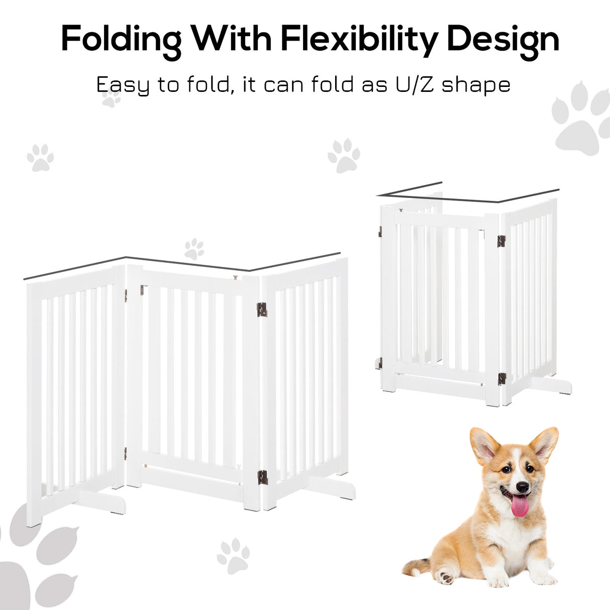 PawHutPet Gates MDF Freestanding Expandable Dog Gate Wood Doorway Pet Barrier Fence w/ Latched Door White, PawHut,