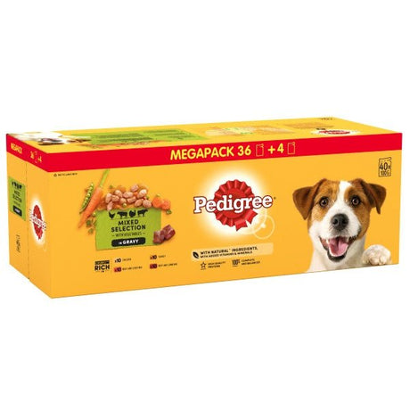 Pedigree Mixed Selection Adult in Gravy Pouches Mega Pack 40 for 36 x 100g, Pedigree,