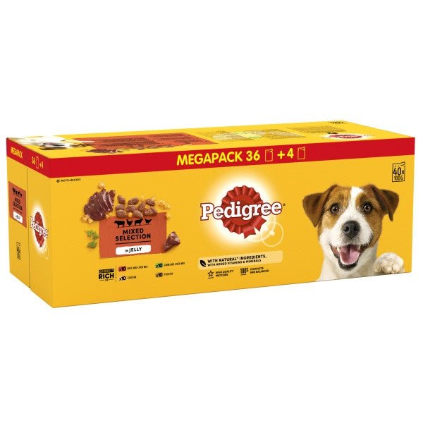 Pedigree Mixed Selection Adult in Jelly Pouches Mega Pack 40 for 36 x 100g, Pedigree,