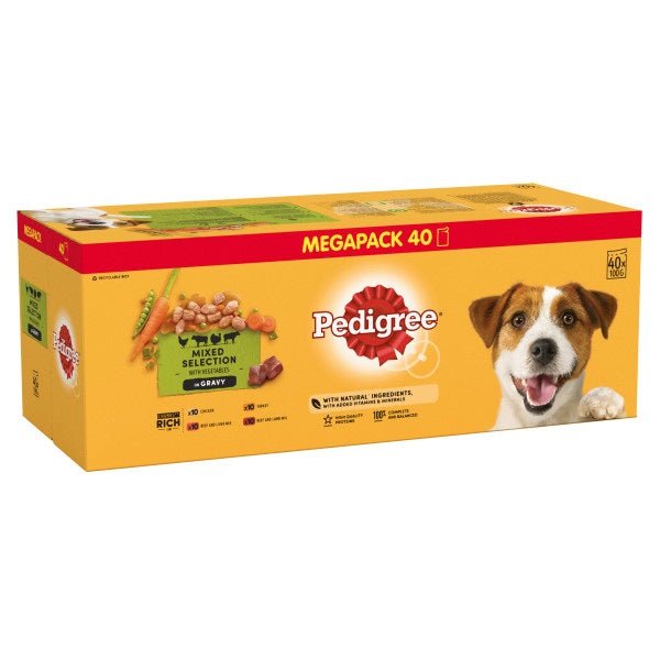 Pedigree Pouches Chicken Beef Turkey Lamb in Gravy Mega Pack 40 x 100g, Pedigree,