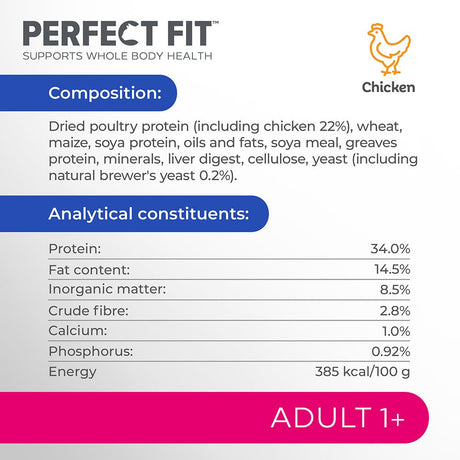 Perfect Fit Adult Dry Cat Food with Chicken, Perfect Fit, 4x750g