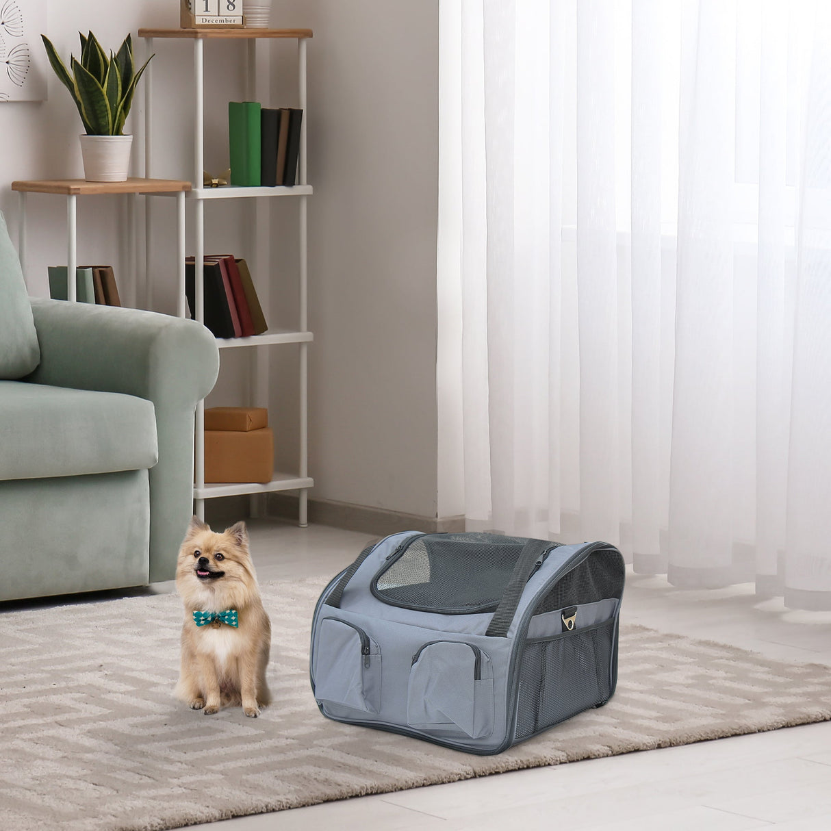 Pet Carrier Folding Bag with Mesh Windows, 41 x 34 x 30 cm, Grey, PawHut,