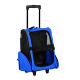 Pet Carrier Travel Backpack For Cats or Dogs with Trolley and Telescopic Handle, PawHut, Blue