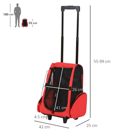 Pet Carrier Travel Backpack For Cats or Dogs with Trolley and Telescopic Handle, PawHut, Blue