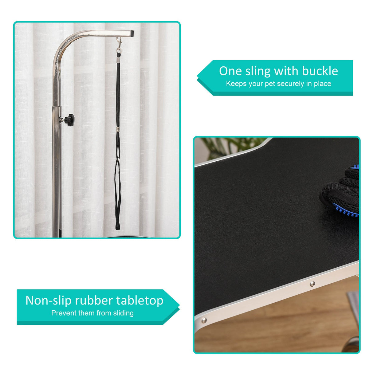 Pet Foldable Grooming Table w/ Adjustable Arm Non-Slip Tabletop Leash, PawHut,