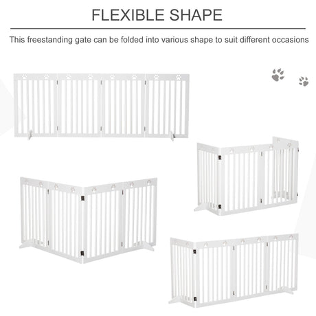 Pet Gate 4 Panel Wooden Foldable Fence Freestanding Dog Safety Barrier with 2 Support Feet for Doorways Stairs 80'' x 30'', PawHut,