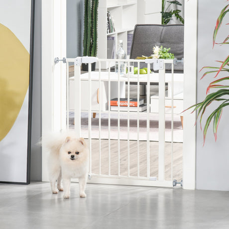 Pet Metal Safety Gate Pressure Fitted Stair Barrier for Dog Expandable with Auto-Close Door Double Locking System 74cm to 84 cm, PawHut,