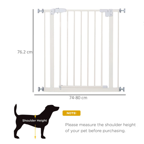 Pet Metal Safety Gate Pressure Fitted Stair Barrier for Dog Expandable with Auto-Close Door Double Locking System 74cm to 84 cm, PawHut,