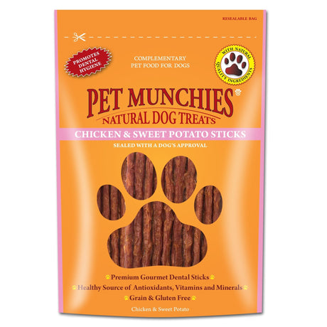 Pet Munchies Dog Treat Chicken & Sweet Potatoe Sticks 8x90g, Pet Munchies,