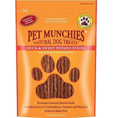 Pet Munchies Dog Treats Duck & Sweet Potato Dental Sticks 8 x 90g, Pet Munchies,