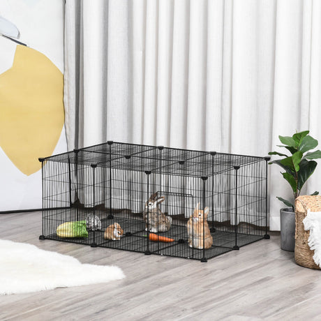 Pet Playpen DIY Small Animal Cage Metal Fence with Door, 22 Pieces, for Bunny Chinchilla Hedgehog Guinea Pig, PawHut,